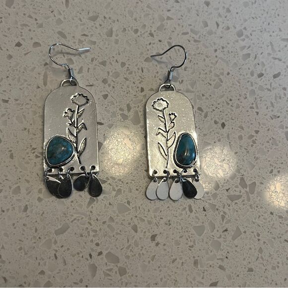 Retro vintage style fake Turquoise Earrings with birds and flowers - Picture 8 of 11